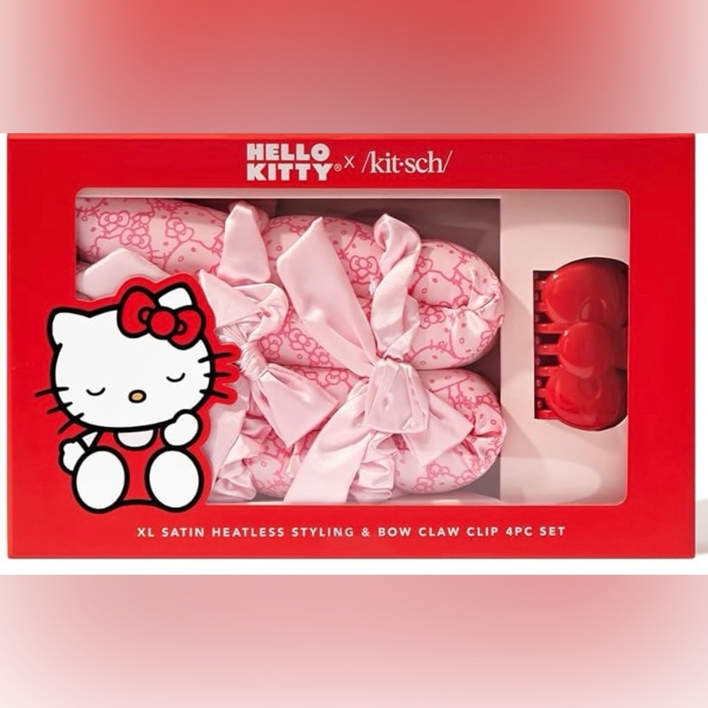 Hello Kitty Pink Satin Heatless Styling & Bow Claw Clip Set